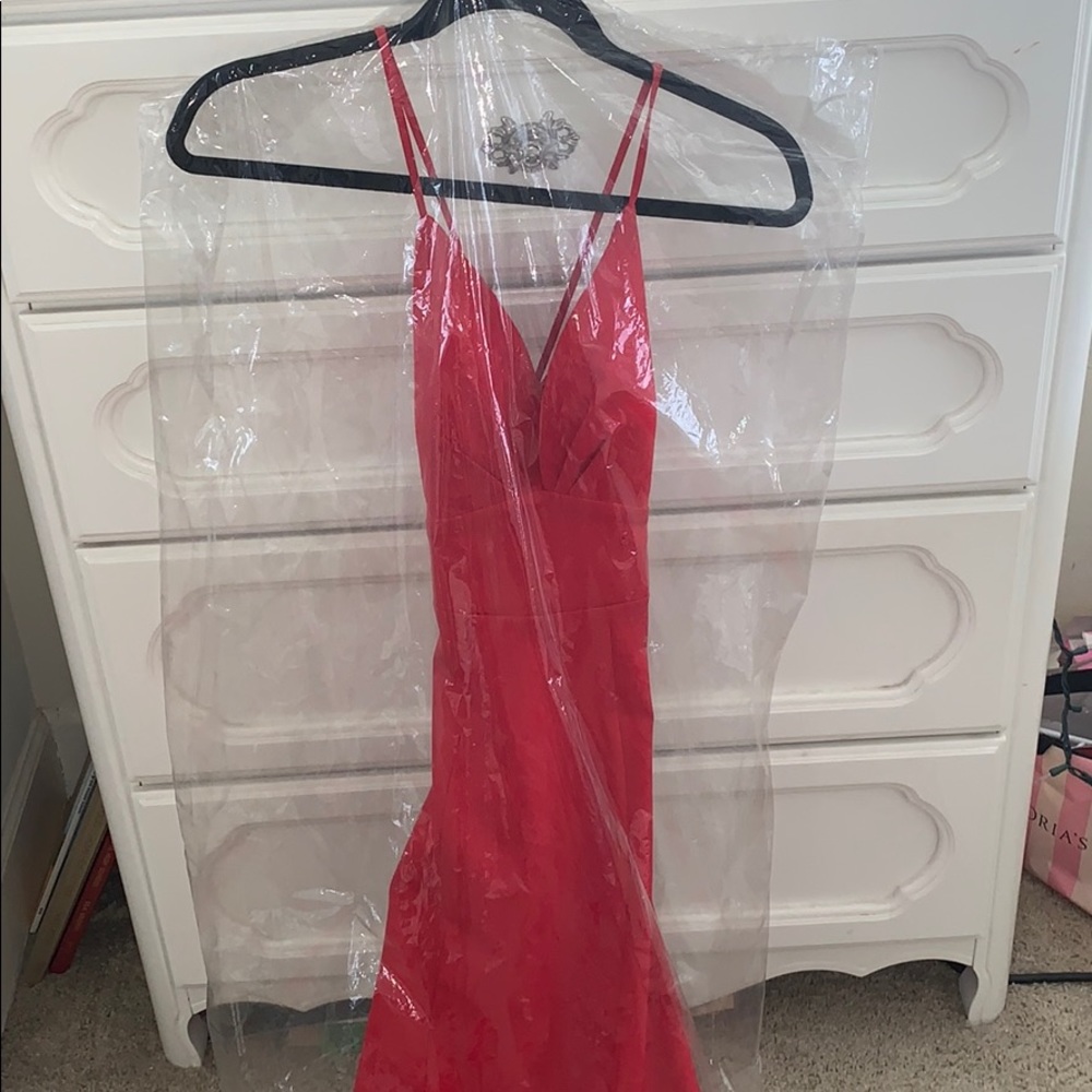Long deep red colored dress